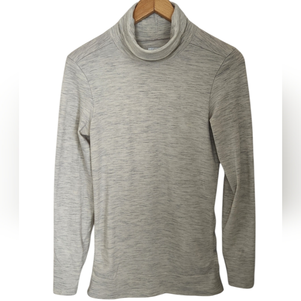 Athleta Gray Space Dye Mock Neck Long Sleeve Wool Blend Top. Size L